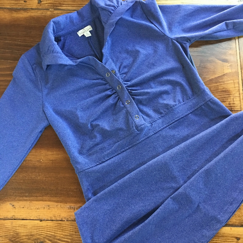 Tehama Activewear Long Sleeve Blue Dress